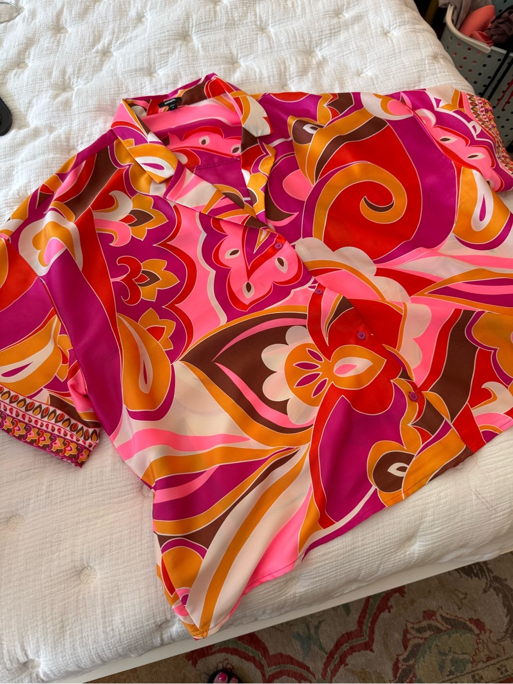 Express retro Floral pucci inspired Print Blouse - Pink, Magenta, Orange, Brown